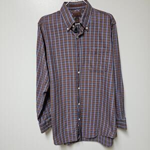 Born Brown Plaid Button Down Men's Shirt 100% Cotton Size Medium